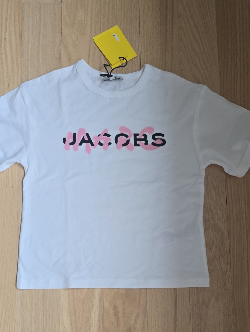 Marc Jacobs White Tee with Pink Spray-Over Logo